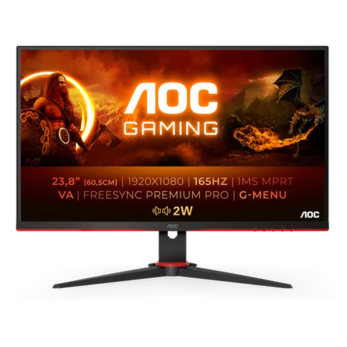 AOC Gaming 165Hz VA monitor 23.8" 24G2SAE / BK, 1920x1080, 16:9, 350cd / m2, 1ms, 2xHDMI / DisplayPort, hangszóró AOC