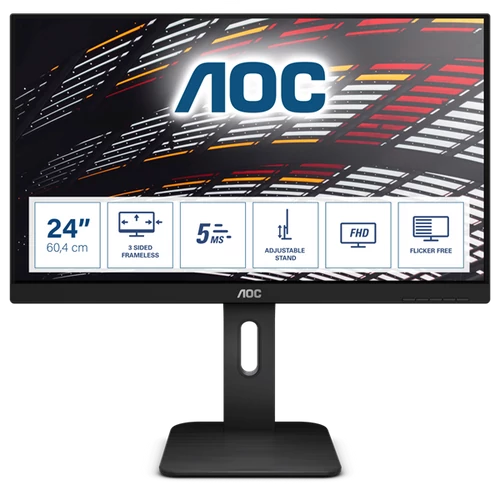 AOC IPS monitor 23.8" 24P1, 1920x1080, 16:9, 250cd / m2, 5ms, 60Hz, HDMI / DP / D-Sub / DVI / 4xUSB, Pivot, hnagszóró