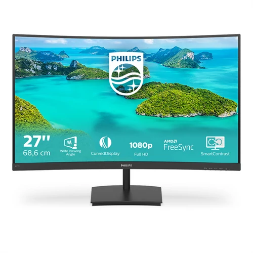 PHILIPS Ívelt VA monitor 27" 271E1SCA, 1920x1080, 16:9, 250cd / m2, 4ms, 75Hz, VGA / HDMI, hangszóró