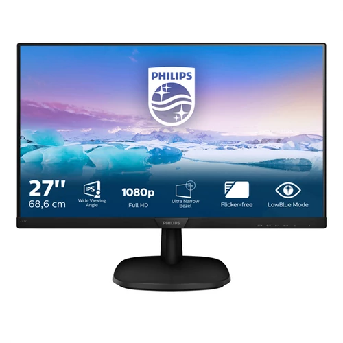 PHILIPS IPS monitor 27" 273V7QDAB, 1920x1080, 16:9, 250cd / m2, 4ms, 75Hz, VGA / DVI-D / HDMI, hangszóró