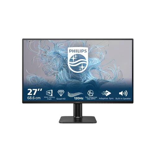 Philips IPS monitor 27" 27E2N2500, 2560x1440, 16:9, 300cd / m2, 4ms, VGA / DisplayPort / HDMI, 120 Hz , hangszóró PHI MON