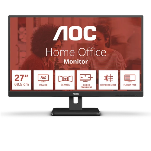 AOC VA monitor 27" 27E3UM, 1920x1080, 16:9, 300cd / m2, 4ms, HDMI / DisplayPort / 2xUSB / VGA, hangszóró AOC