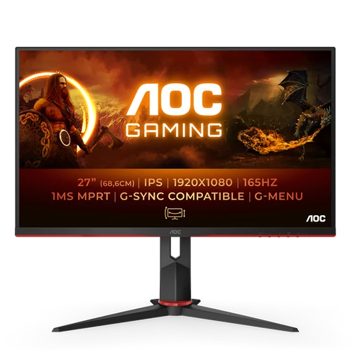 AOC Gaming 165Hz IPS monitor 27" 27G2SPU / BK, 1920x1080, 16:9, 250cd / m2, 1ms, 2xHDMI / DP / VGA / 4xUSB, Pivot, hangszóró