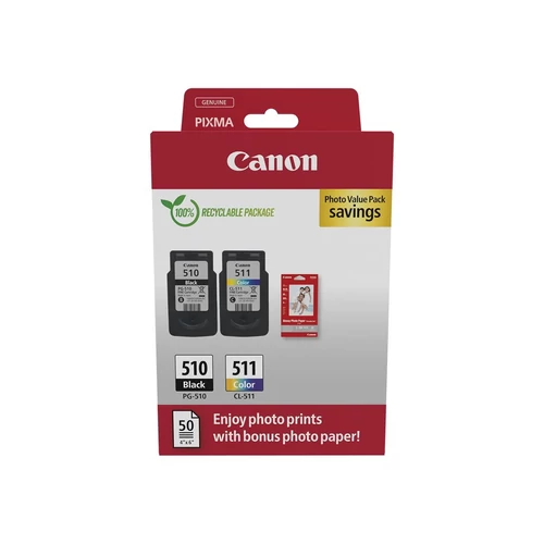Canon PG-510 (1x9ml) + CL-511 (1x9ml) + 50 lap GP501 10x15 fényes fotópapír Multipack Canon