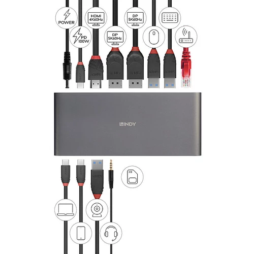 LINDY DST-Pro 5K XT, USB-C Laptop Docking Station