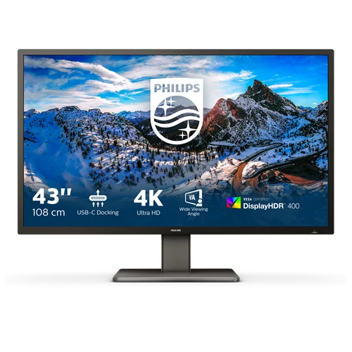 PHILIPS VA monitor 42.51" 439P1, 3840x2160, 16:9, 4ms, 400cd / m2, 3xHDMI / DisplayPort / USB-C / 3xUSB / LAN / RS232, hangszóró Philips
