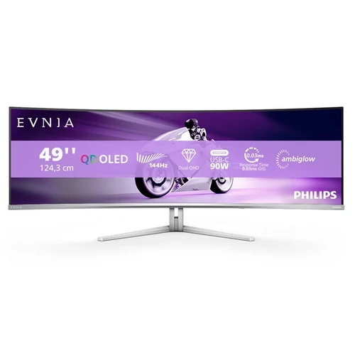 Philips Ívelt Gaming OLED monitor 49", 49M2C8900L / 0 5120x1440, 32:9, 0,03ms, 2xHDMI / DP / 4xUSB / USB-C, hangszóró, Ambiglow Philips