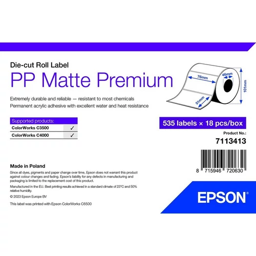 PP MATTE LABEL PREM DIE-CUT ROLL 76X51MM 535 LABELS