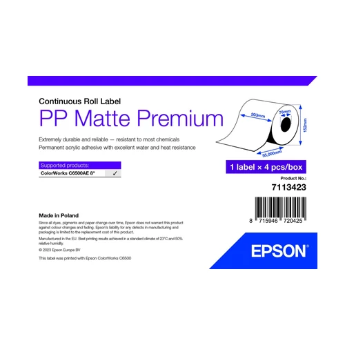 PP MATTE LABEL PREM CONTINUOUS ROLL 210X55MM