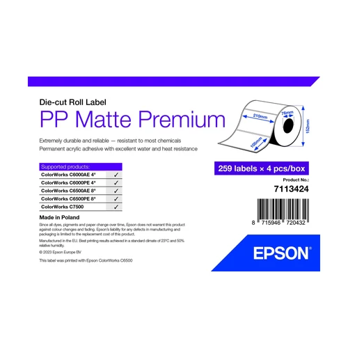 PP MATTE LABEL PREM DIE-CUT ROLL 105X210MM 259 LABELS