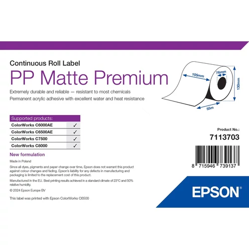 PP MATTE LABEL PREMIUM CONTINUOUS ROLL 105MM X 55M