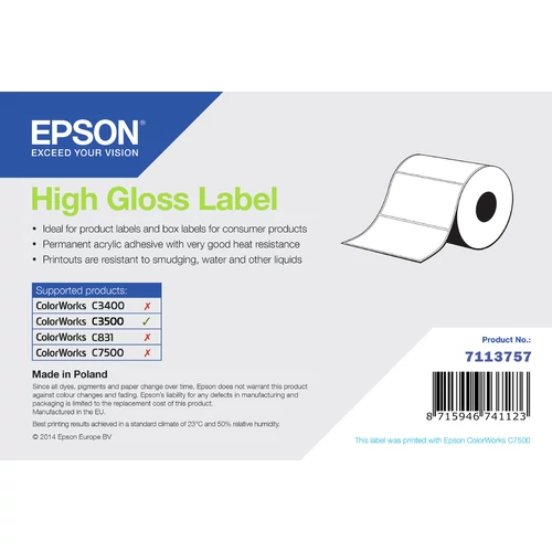 HIGH GLOSS LABEL DIE-CUT ROLL 76MM X 127MM 250 LABELS