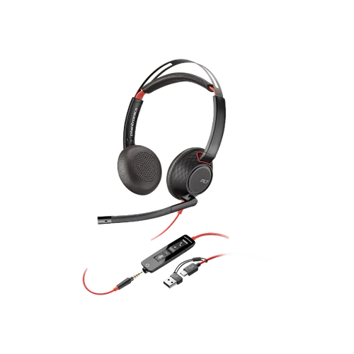 HP POLY fejhallgató Blackwire 5220 sztereó USB-C + 3,5 mm-es csatlakozó + USB-C / USB-A adapter HP POLY