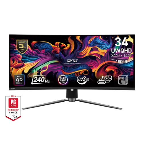 MSI Monitor GAMING MPG 341CQPX QD-OLED Ívelt 34" UWQHD 3440x1440 21:9, 240Hz, 1500000:1, 0,03ms, 2x HDMI, DP, USB-C MSI DT