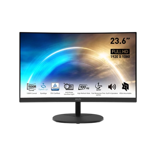 MSI Monitor Business PRO MP2412C 23,6" Ívelt FHD, 1920x1080, VA, 100Hz, 3000:1 CR, 250cd / m2, 1ms, HDMI, DP, Black MSI DT