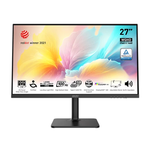 MSI Monitor Business Modern MD272QXP 27" QHD, 2560x1440, 100Hz, IPS 16:9, 1000:1, 400cd / m2, 4 ms, HDMI, DP, USB-C, Black MSI DT