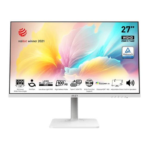 MSI Monitor Business Modern MD272QXPW 27" QHD, 2560x1440, 100Hz, IPS 16:9, 1000:1, 400cd / m2, 4ms, HDMI, DP, USB-C, White MSI DT