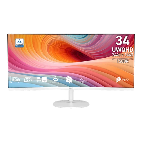 MSI Monitor Business PRO MP341CQW E12 Ívelt 34" QHD 3440x1440, 120Hz VA 21:9, 3000:1, 300cd / m2, 4ms, 2xHDMI, DP, White MSI DT