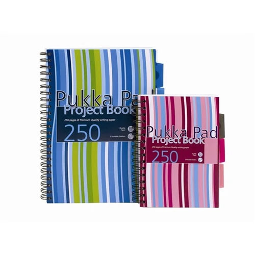 PUKKA PAD Spirálfüzet, A5, vonalas, 125 lap, PUKKA PAD "Stripe project book" PUKKA PAD