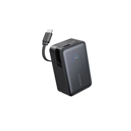ANKER Powerbank Nano 10000mAh, 45W, Beépített USB-C kábel behúzható, fekete - A1638H11 Anker