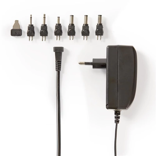 NEDIS ACPA003 univerzális hálózati adapter, állítható 9V-24V, 1,8m, 24W, 6 cserélhető adapter fej, fekete NEDIS