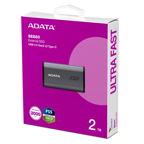 ADATA SSD Külső USB 3.2 2TB SE880 Elite, Szürke ADATA