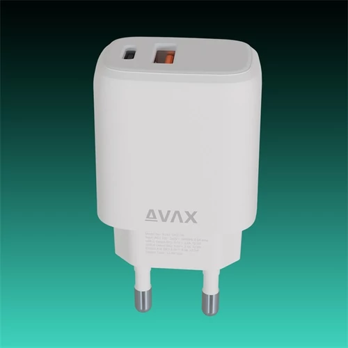 AVAX Hálózati töltő USB-A USB-C 12W, fehér AVAX
