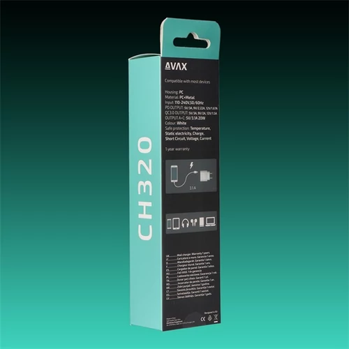 AVAX Hálózati töltő USB-A USB-C 20W, fehér AVAX