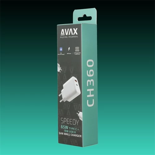 AVAX Hálózati töltő USB-A USB-C 65W, fehér AVAX