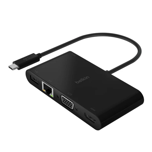 USB-C TO GIGABIT-ETHERNET/HDMI VGA/USB-A ADAPTER 100W PD BLACK
