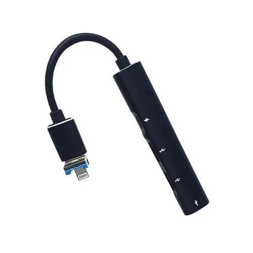 BLACKBIRD Adapter USB3.0 / Lightning, 2xUSB, 1xUSB-C, 1xLightning, Fekete BlackBird
