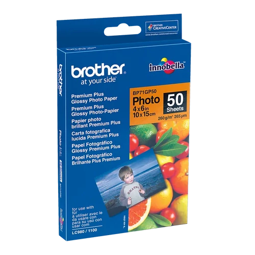 BROTHER Fotópapír BP71GP50, Prémium fényes fotópapír (4" x 6" / 50 lap / 260g / m2) Brother