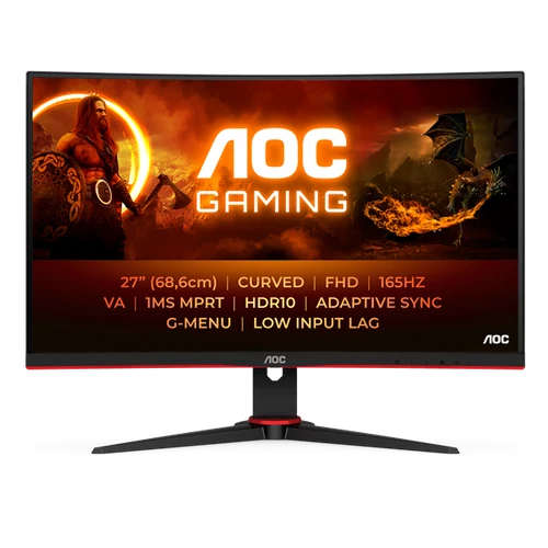 AOC Ívelt Gaming 165Hz VA monitor 27" C27G2E / BK, 1920x1080, 16:9, 250cd / m2, 1ms, 2xHDMI / DisplayPort / VGA AOC