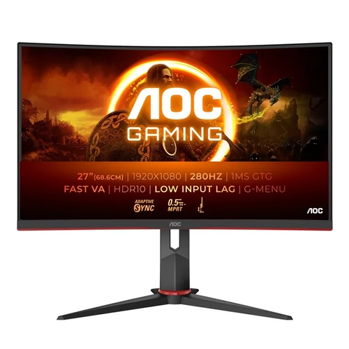 AOC Ívelt Gaming 280Hz monitor 27" C27G2Z3 / BK, 1920x1080, 16:9, 300cd / m2, 0,5ms, HDMIx2 / DisplayPort, állítható magasság AOC