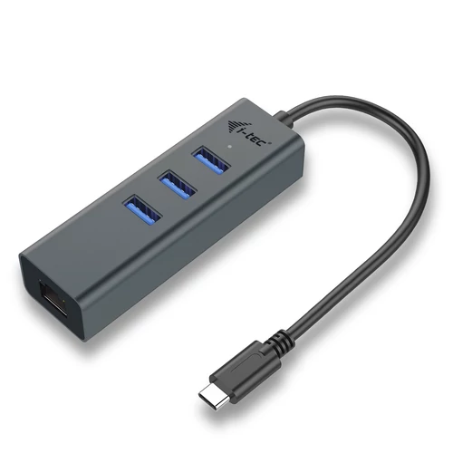 I-TEC 3 port USB-C 3.0 Hub Metal+Gigabit Ethernet adapter Grey