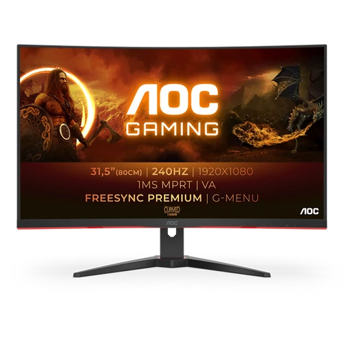 AOC Ívelt Gaming 240Hz VA monitor 31.5" C32G2ZE / BK, 1920x1080, 16:9, 300cd / m2, 1ms, 2xHDMI / DisplayPort