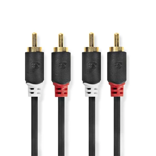Nedis CABW24200AT05 sztereo audió kábel 2x RCA férfi,  2x RCA férfi, Aranyozott,  0,50 m , kerek,  Antracit NEDIS - Copygo
