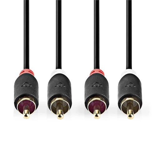Nedis CABW24200AT30 sztereo audió kábel 2x RCA férfi,  2x RCA férfi, Aranyozott,  3 m , kerek,  Antracit NEDIS - Copygo