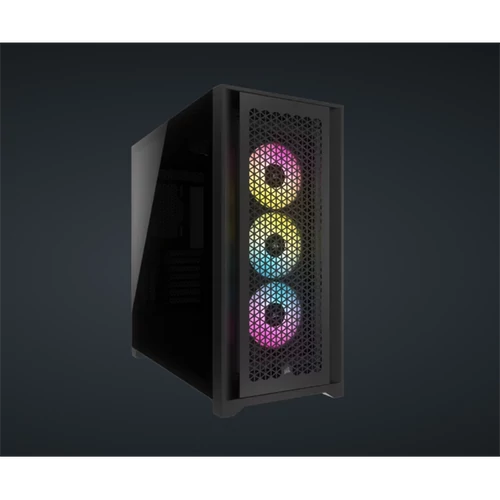 CORSAIR Ház iCUE 5000D RGB AIRFLOW, 3xAF120 RGB Ventillátorral + iCUE Kontroller, Tápegység nélkül, Edzett Üveg, fekete Corsair