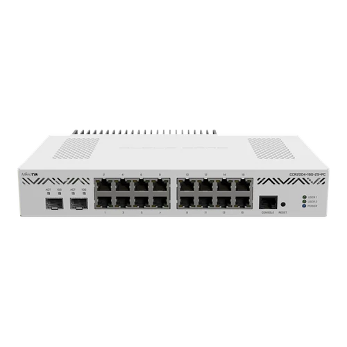 MIKROTIK Vezetékes Cloud Core Router 16x1000Mbps + 2x10Gbit SFP + , Fémházas, Rackes - CCR2004-16G-2S + PC