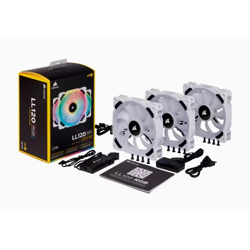 CORSAIR Rendszerhűtő Ventilátor, LL120 RGB + Lighting Node PRO Kontroller + HUB, 12cm, fehér, 3db / csomag Corsair