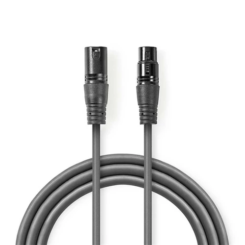 Nedis COTH15012GY50 DMX adapter kábel, XLR 3 tűs dugó, XLR 3 tűs anya,  Nikkelezett, 5 m,  kerek, PVC, Sötétszürke NEDIS - Copygo