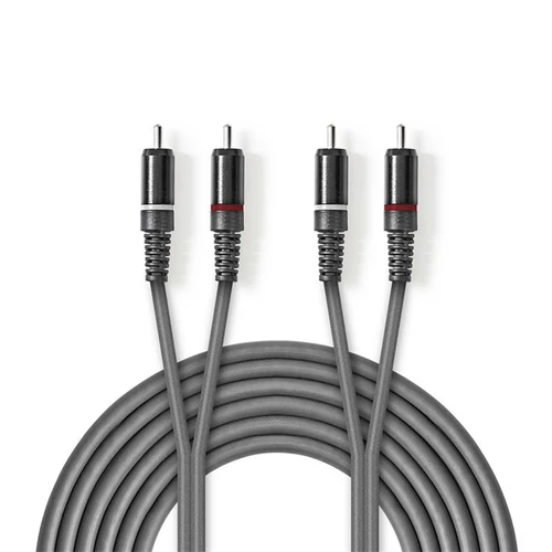 Nedis COTH24200GY15 sztereo audió kábel, 2x RCA férfi,  2x RCA férfi, Nikkelezett,  1,50 m, kerek, Sötétszürke NEDIS - Copygo