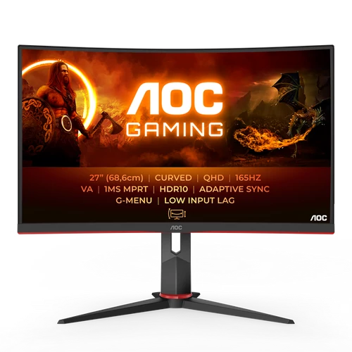 AOC Ívelt Gaming 165Hz VA monitor 27" CQ27G2S / BK, 2560x1440, 16:9, 250cd / m2, 1ms, 2xHDMI / DisplayPort AOC