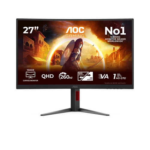 AOC Ívelt Gaming 260Hz VA monitor 27" CQ27G4Z2, 2560x1440, 16:9, 350cd / m2, 0,3ms, 2xHDMI / DisplayPort AOC