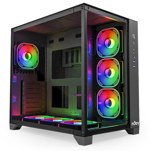 NJOY Ház Midi ATX AURA Tápegység nélkül, USB2.0 + 3.0, Fekete RGB nJoy