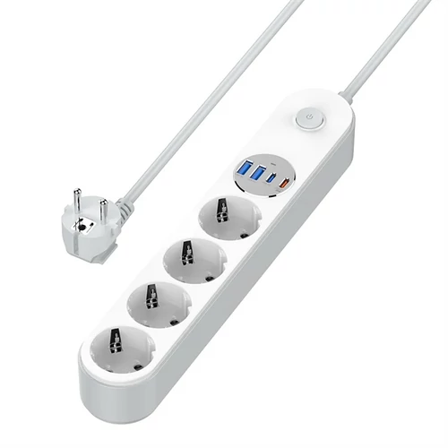 COLORWAY Hálózati elosztó, CW-CHE44PDW, 4 dugalj, 4xUSB (Type-C 2PD20W + 2USB QC3.0) (20 W), 2 m, fehér ColorWay