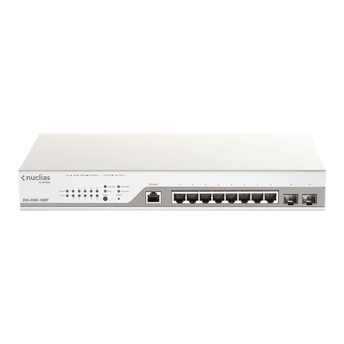 D-LINK Switch 8x1000Mbps(8xPOE)  + 2xGigabit SFP Fémházas, Menedzselhető (130W POE) + 1 év Nuclias, DBS-2000-10MP / E D-Link