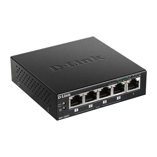 D-LINK Switch 5x1000Mbps (4xPOE + ) Fémházas Asztali, DGS-1005P / E