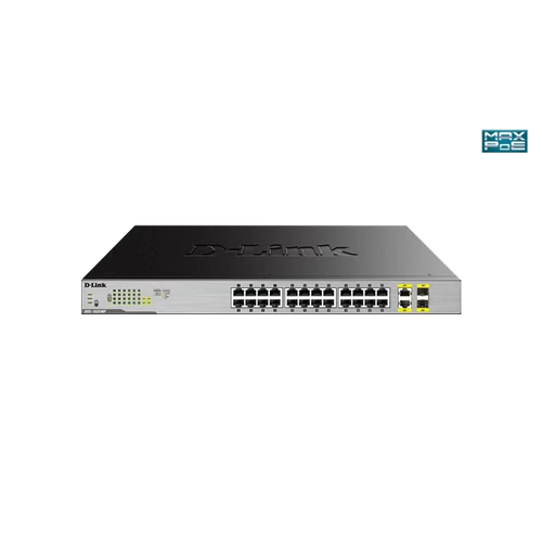 D-LINK Switch 24x1000Mbps(24xPOE) + 2xGigabit kombó SFP Rackes, DGS-1026MP